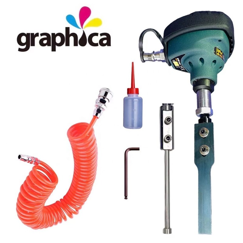 Strumento pneumatico portatile per la rimozione dei fori interni per il taglio a strisce grafico